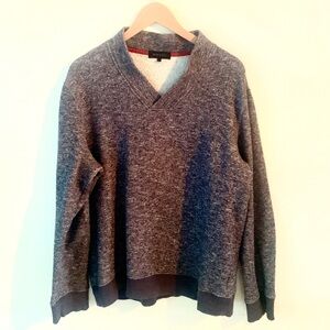 RW & Co. Heathered Gray Cotton Blend V-Neck Sweater